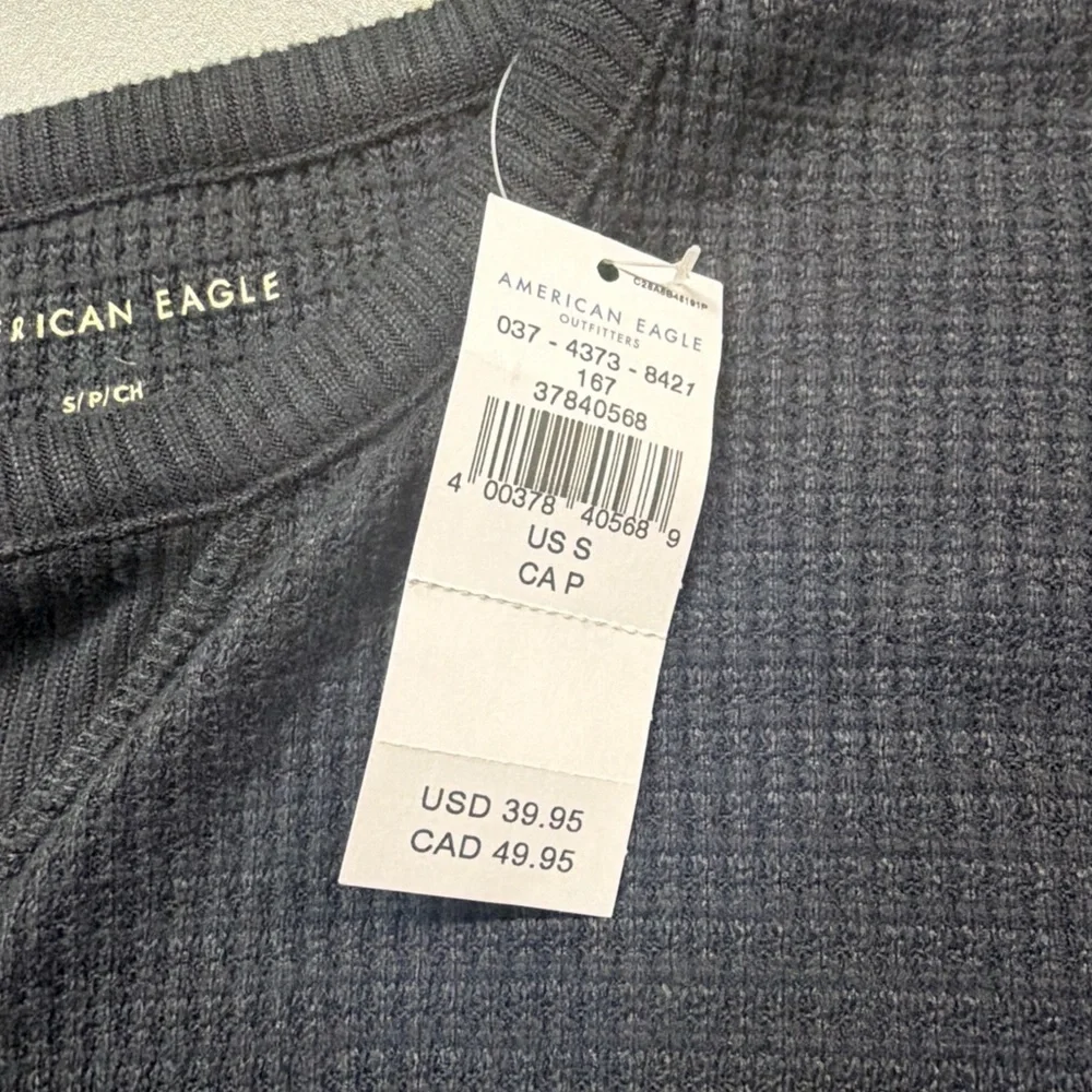 American Eagle Black Waffle-Knit Thermal Long Sleeve Shirt Men's‎ Small NWT